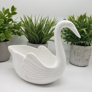 Signed 2011 White Ceramic Swan Planter or Dish